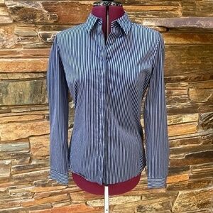 Lafayette 148 NY Navy Stripe Button Top (6)